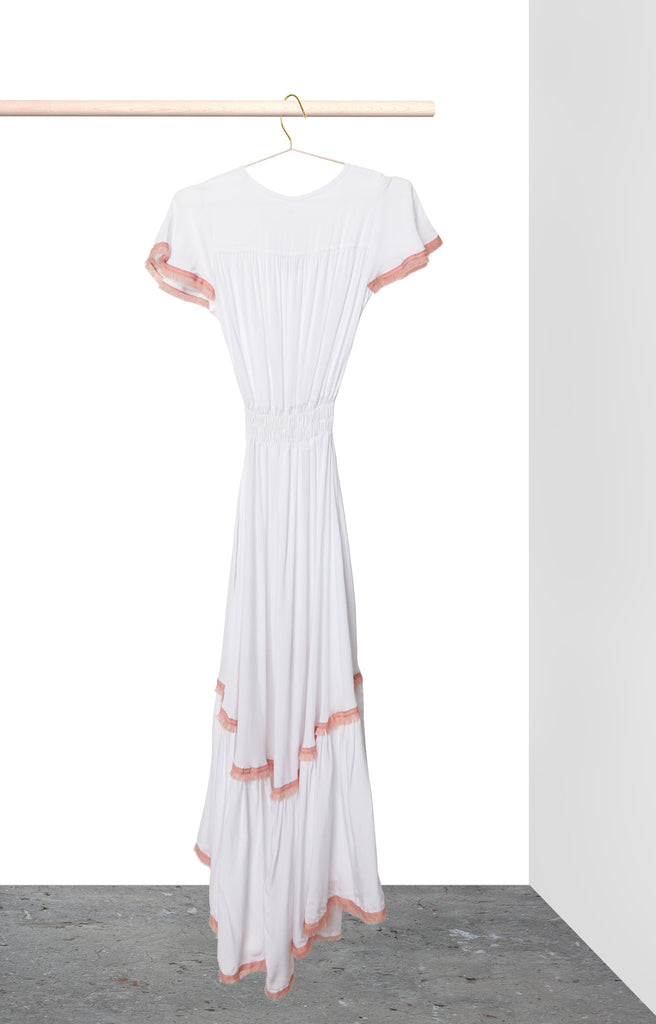Sophia Dress - White with blush trim