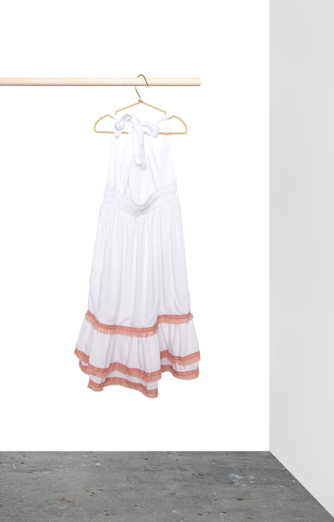 Clare Dress - White with blush pink trim