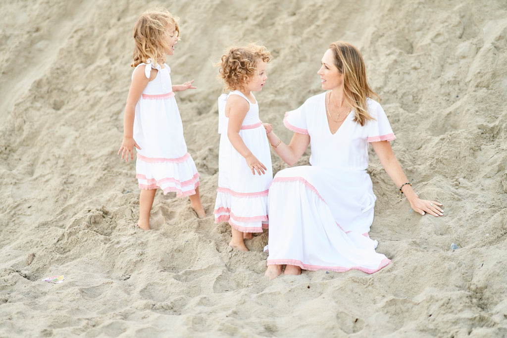 Sophia Dress - White with blush trim