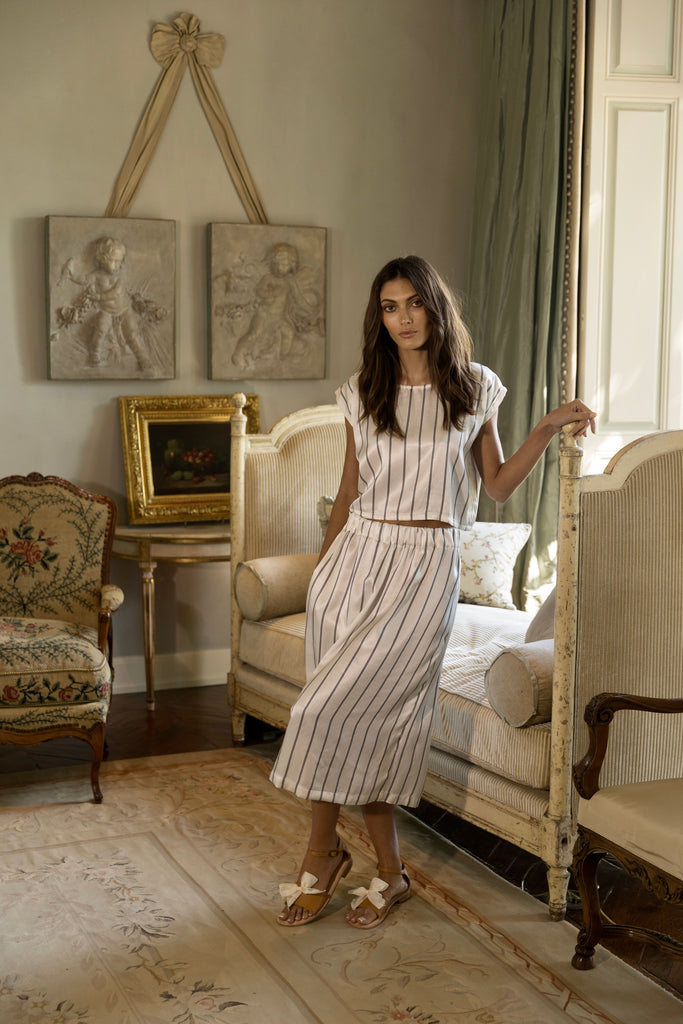 Valentina Skirt - White with Black Stripes