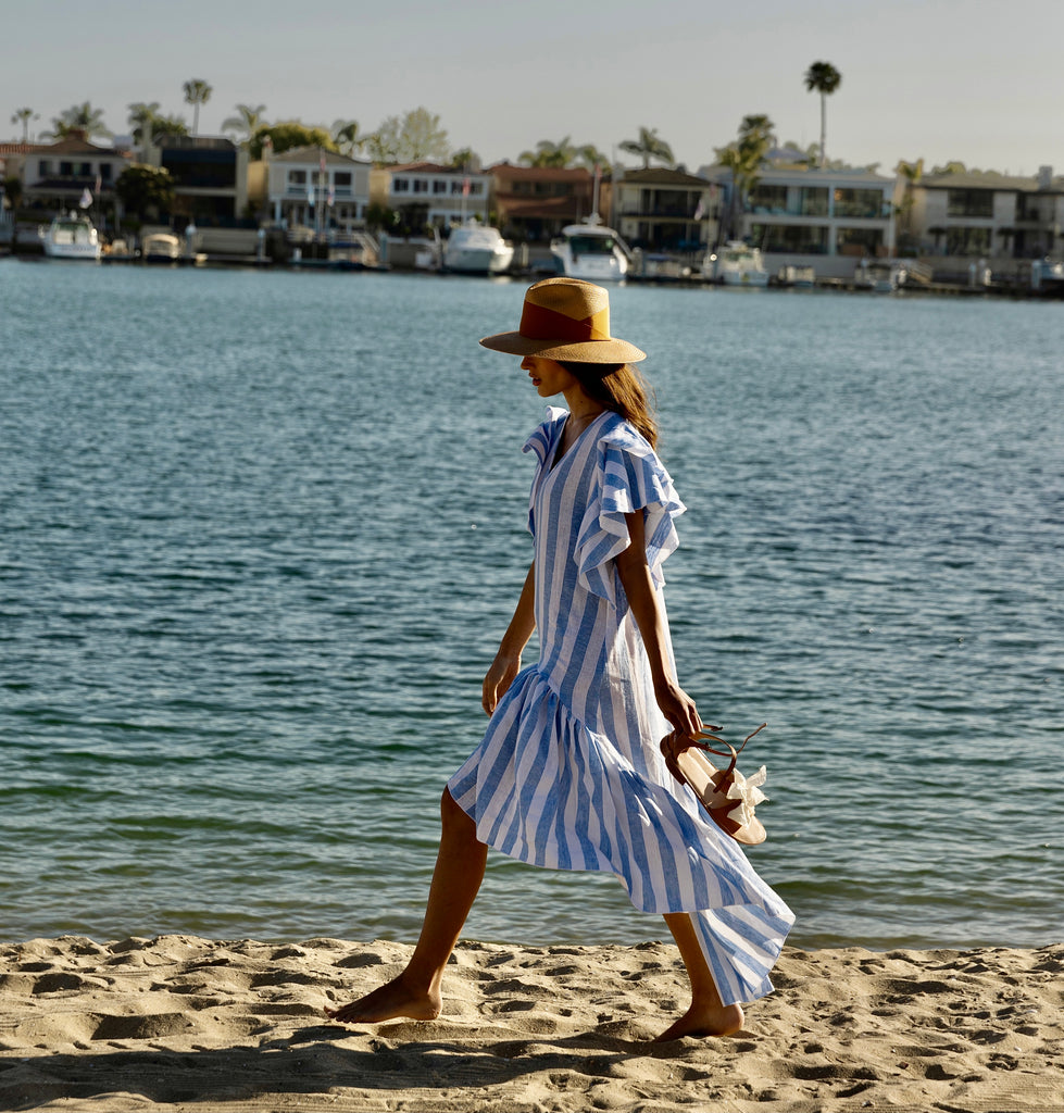 Clara Cover-Up Dress - Blue Linen Stripe