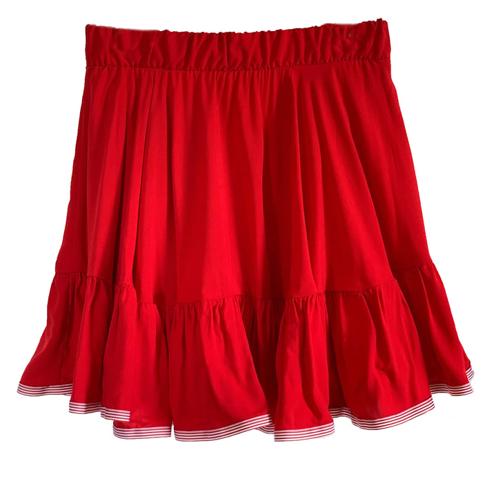 Clare Skirt - Red with Red and White Stripe Trim