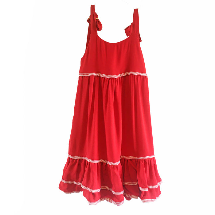 Clare Dress - Red with Red and White Stripe Trim