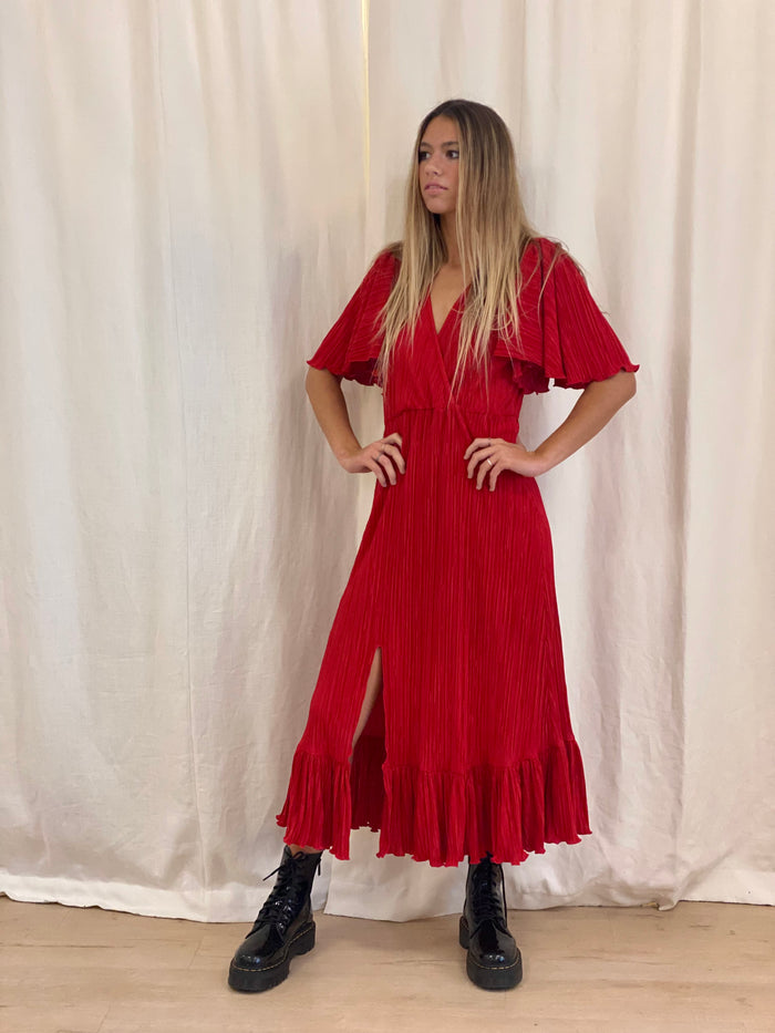 Vida Dress - Red Pleats