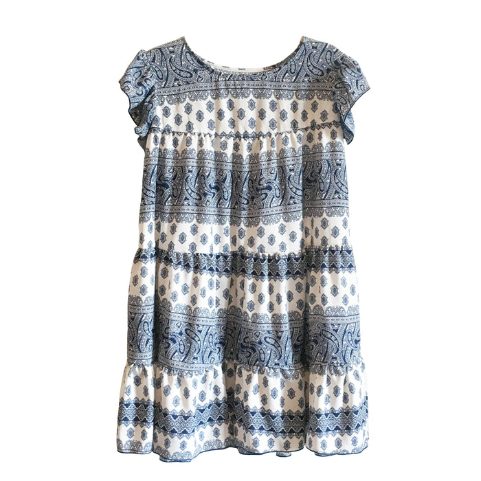 Katie Dress - Blue and White Pattern