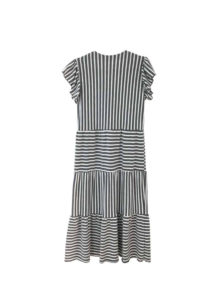 Isabella Dress - Grey and White Stripe