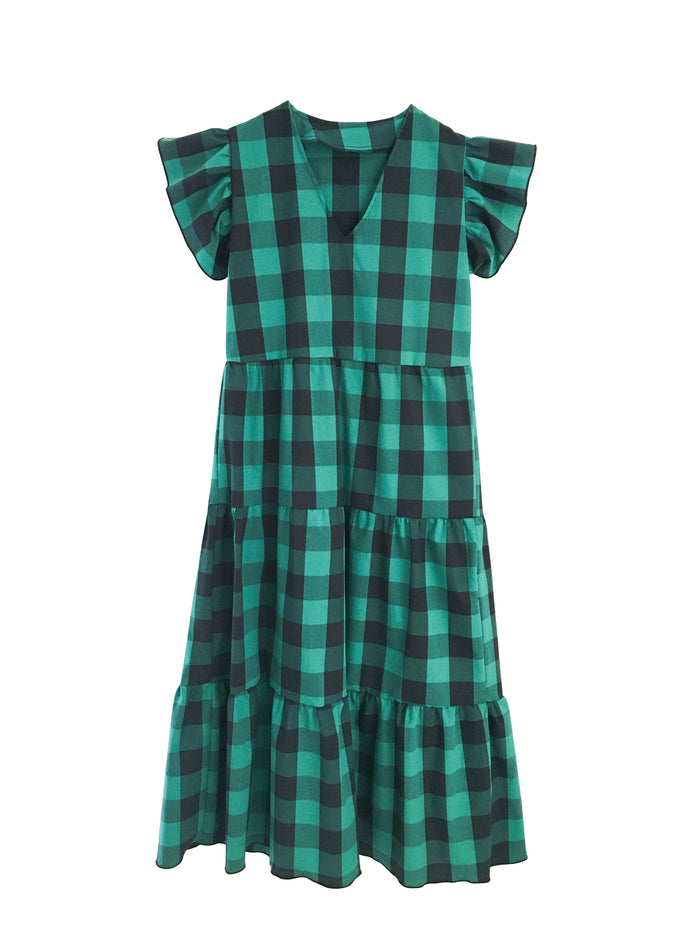 Isabella Dress - Green and Black Gingham