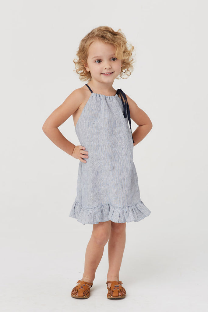 Parker Dress - Blue Linen Stripe