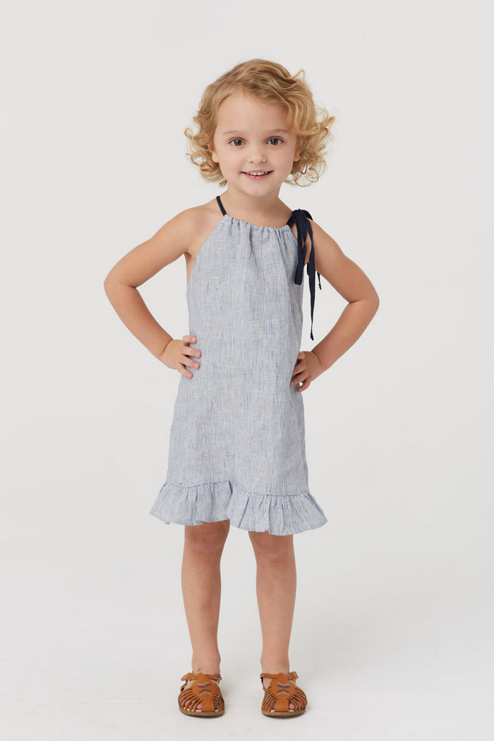 Parker Dress - Blue Linen Stripe