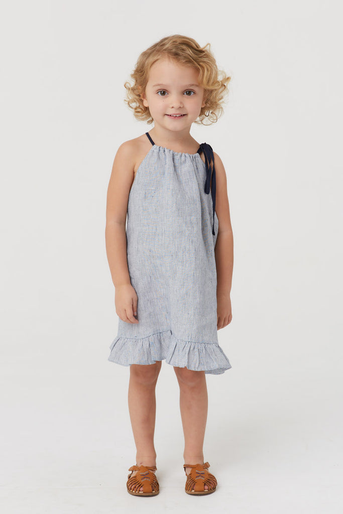 Parker Dress - Blue Linen Stripe