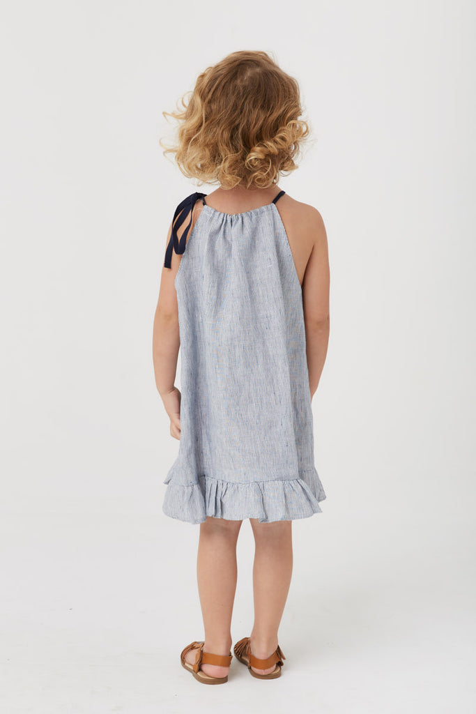 Parker Dress - Blue Linen Stripe