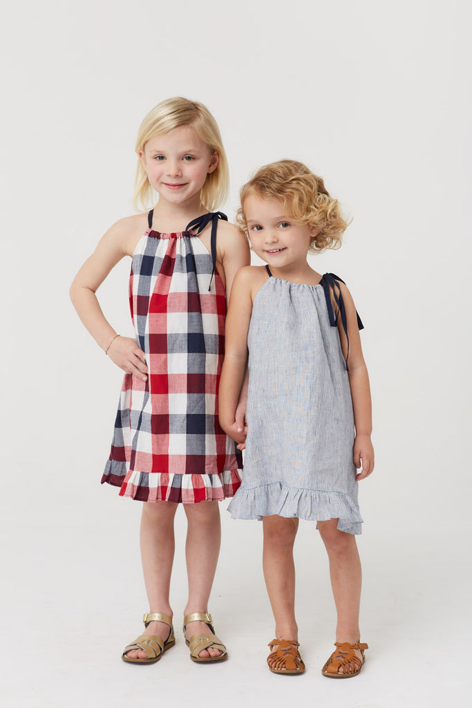 Parker Dress - Blue Linen Stripe