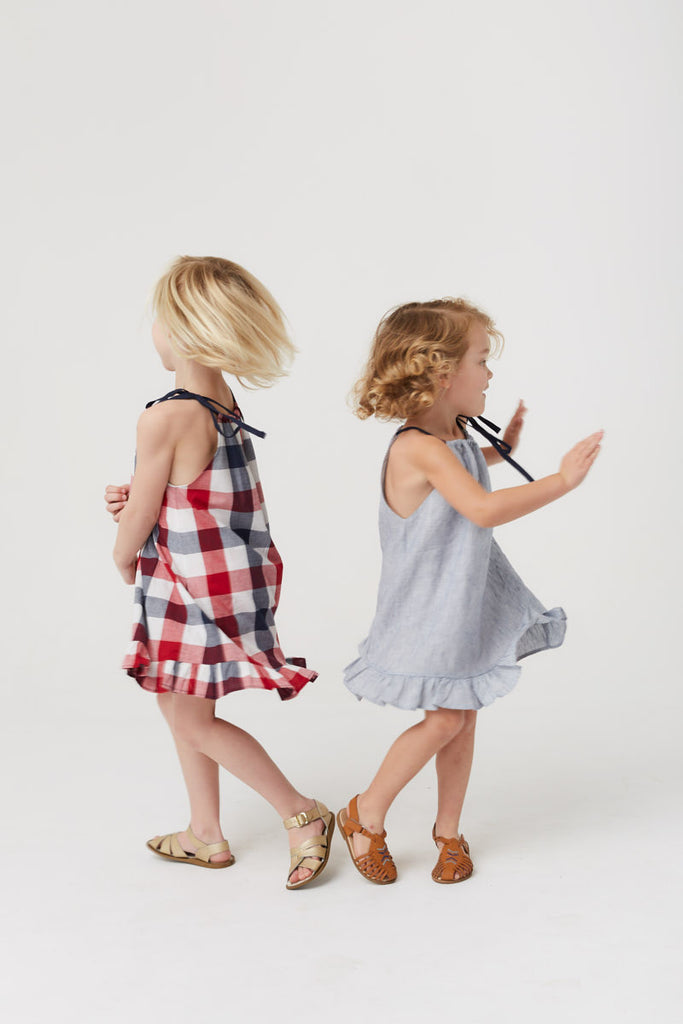 Parker Dress - Blue Linen Stripe