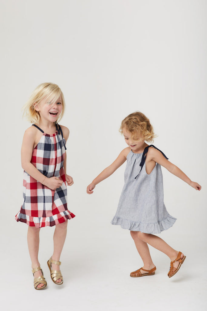 Parker Dress - Blue Linen Stripe