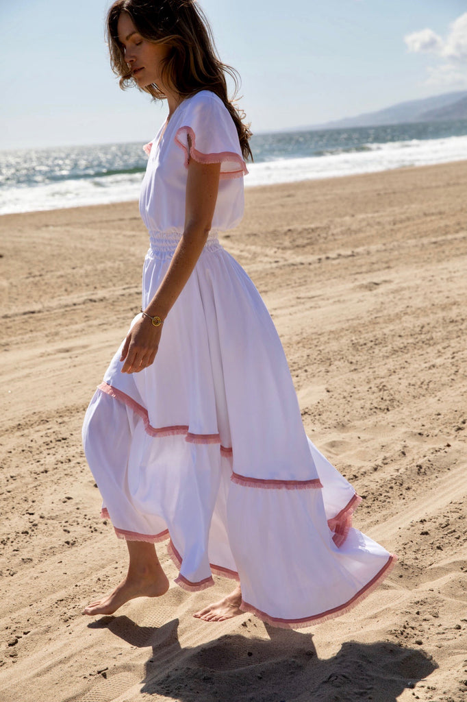 Sophia Dress - White with blush trim