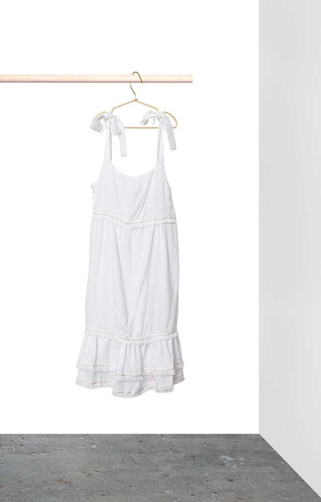 Clare Dress - White with blue trim