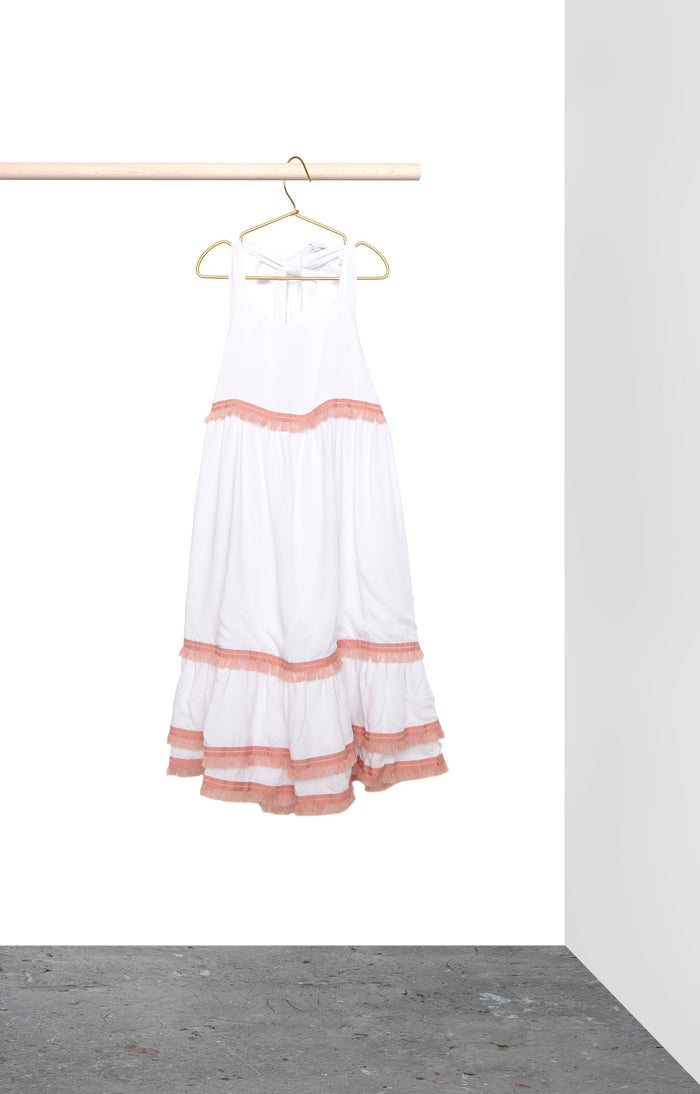 Clare Dress - White with blush pink trim