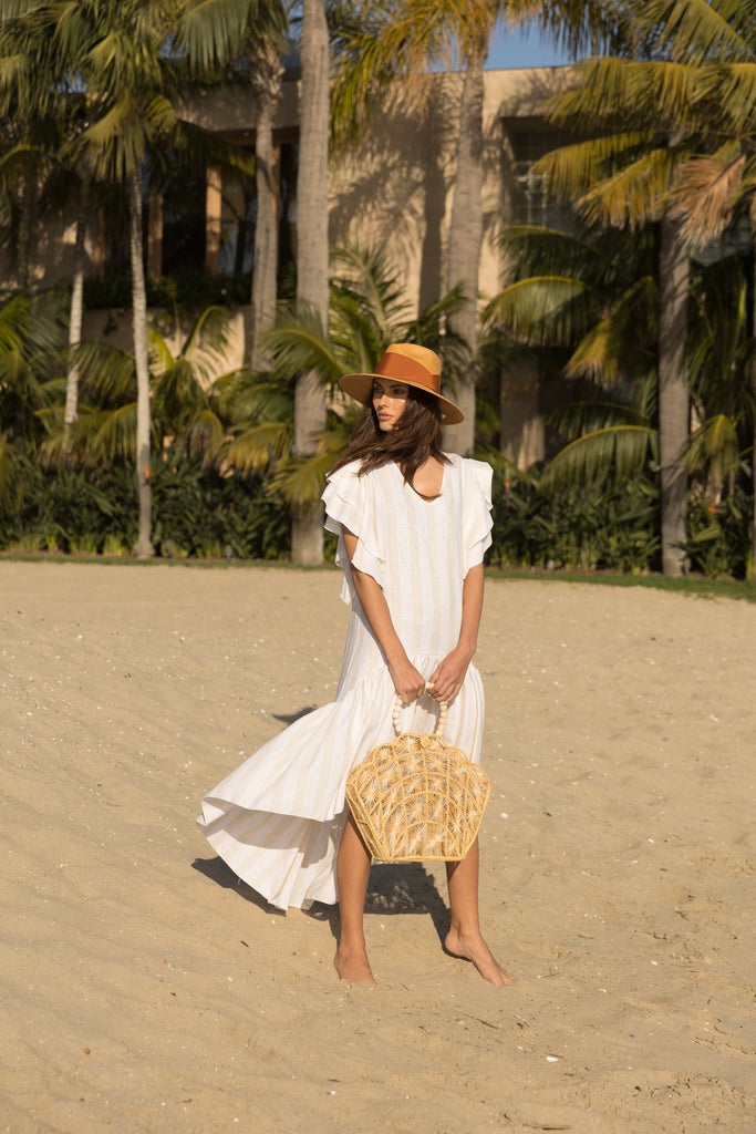 Clara Cover-Up Dress - Beige Linen Stripe