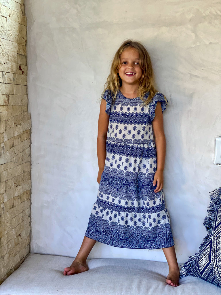 Isabella Dress - Blue and White Print