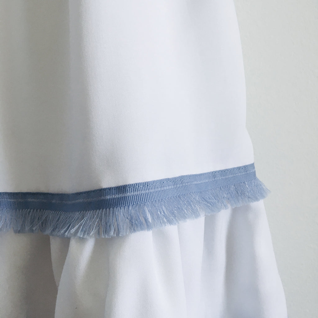 Clare Dress - White with blue trim