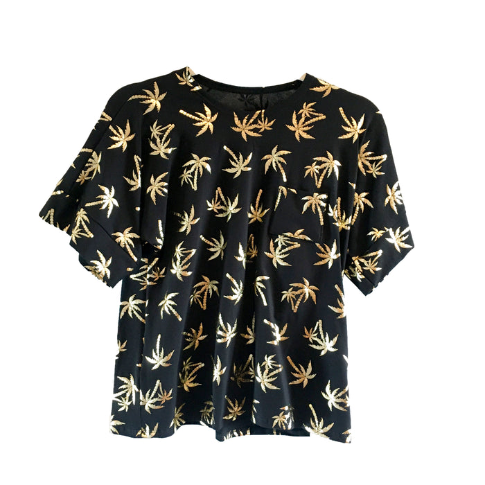Taylor T-Shirt - Black with Gold Palm Tree Print