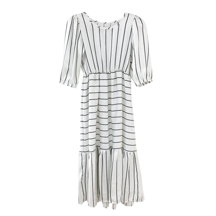 Gabriella Dress - White with Black Stripes