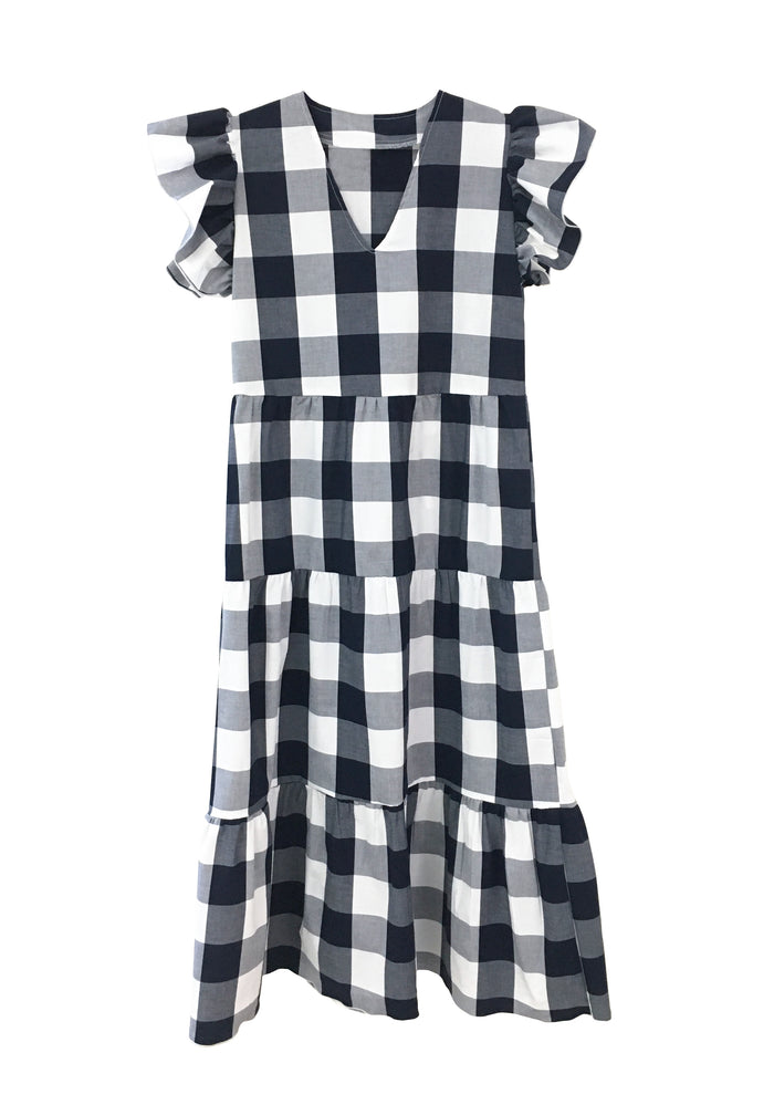Isabella Dress - Navy and White Gingham