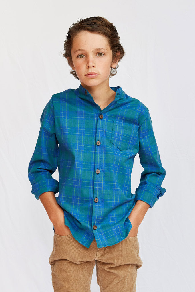 Jay Long Sleeve Shirt - Blue and Green Plaid