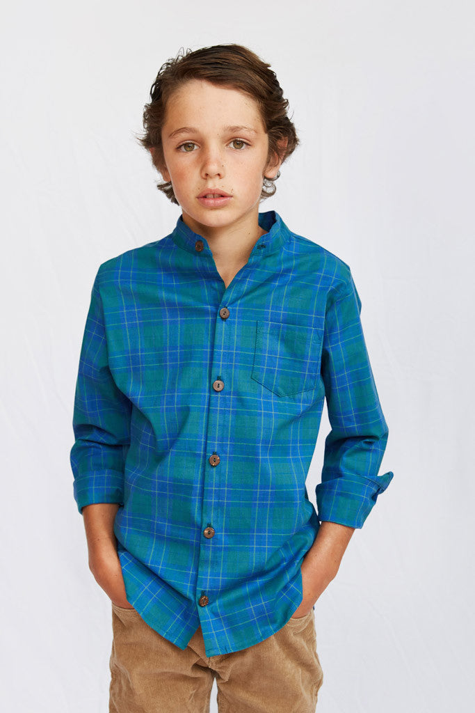 Jay Long Sleeve Shirt - Blue and Green Plaid