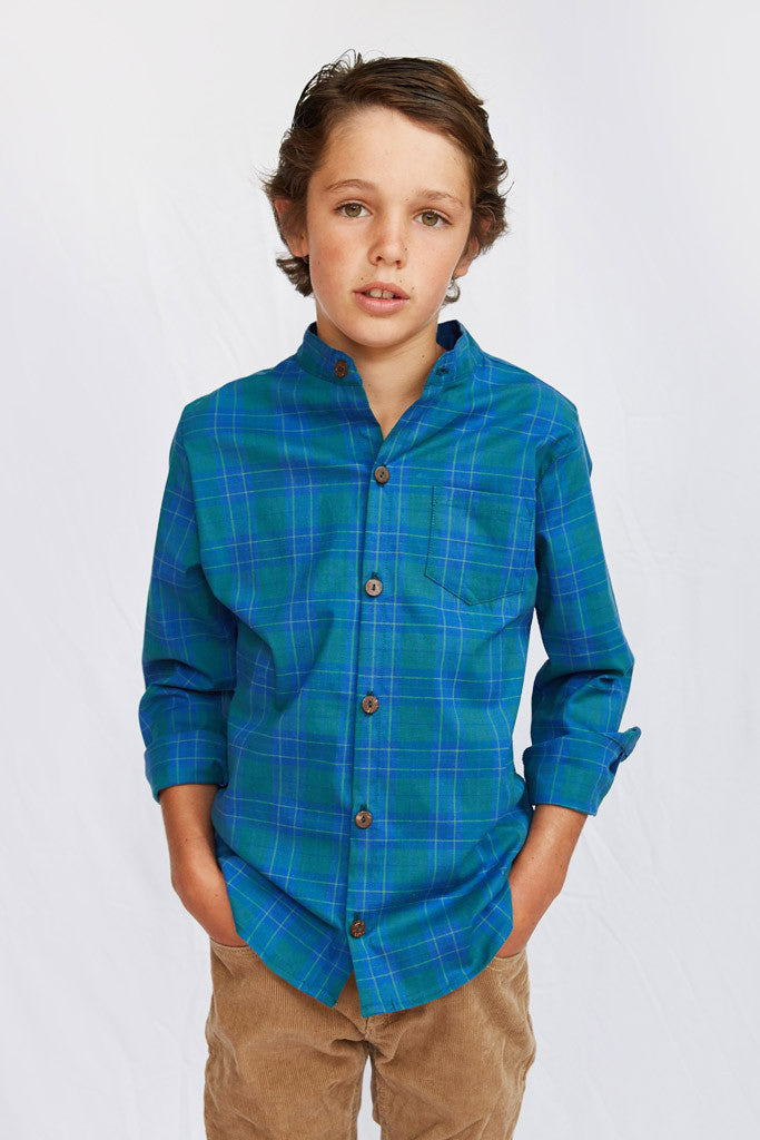 Jay Long Sleeve Shirt - Blue and Green Plaid