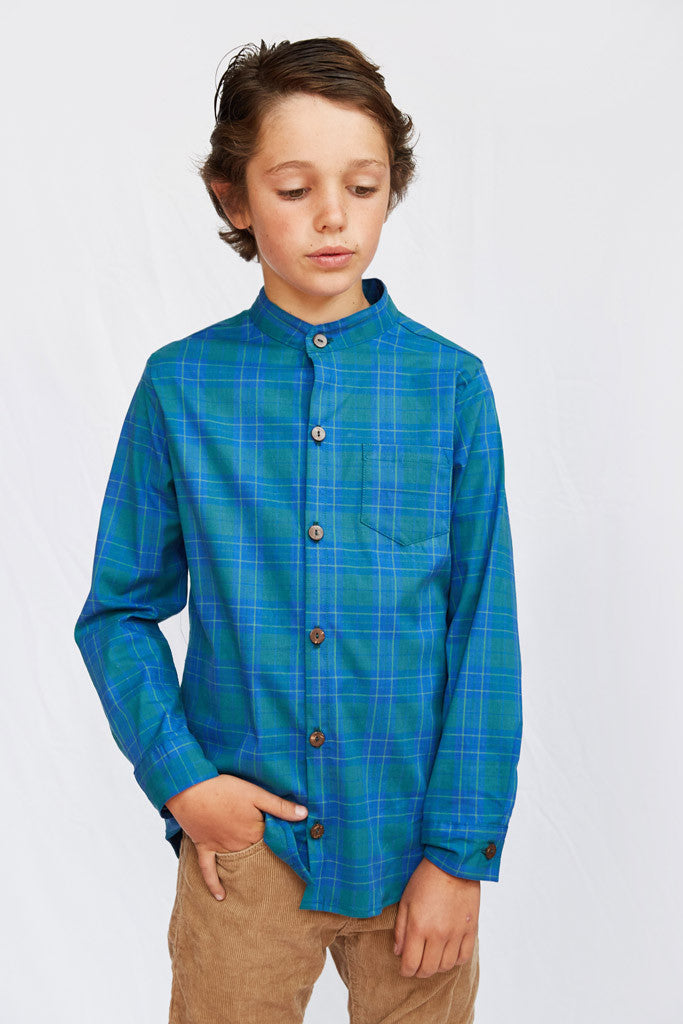 Jay Long Sleeve Shirt - Blue and Green Plaid